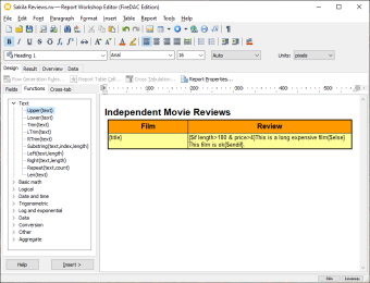 Expressions and functions in Report Workshop